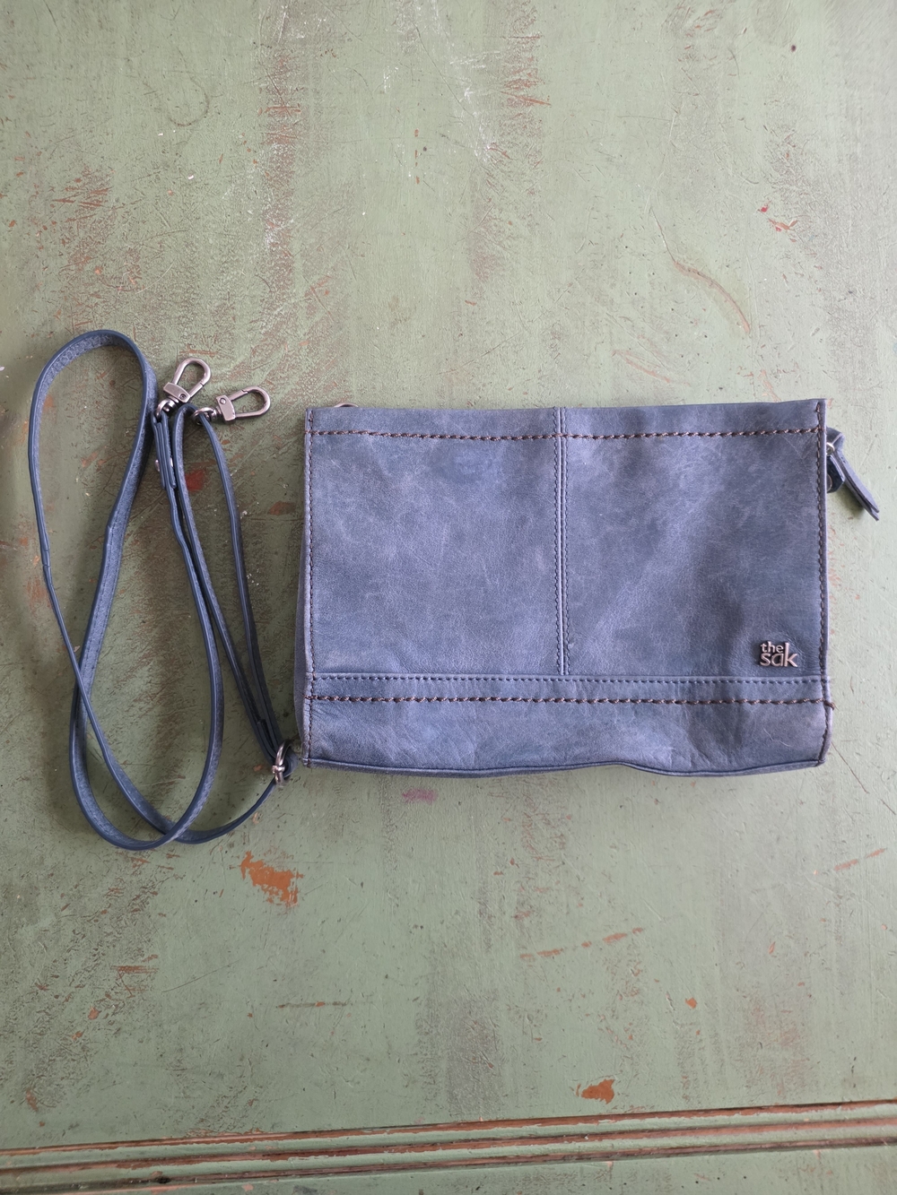 The Sak Blue Leather Crossbody Clutch